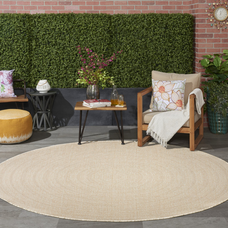 Cascio Geometric Indoor/Outdoor Area Rug, Round 8', Cream