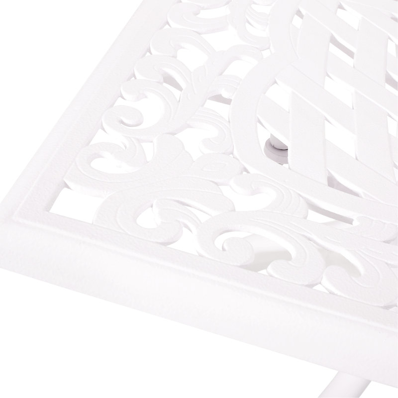 White Outdoor Table - Rectangular Cast Aluminum, Floral Elegance, Umbrella Holder Feature, 68.97" W X 37.06" D 29.69" H Aluminum Touch, Accommodation Hole, H,