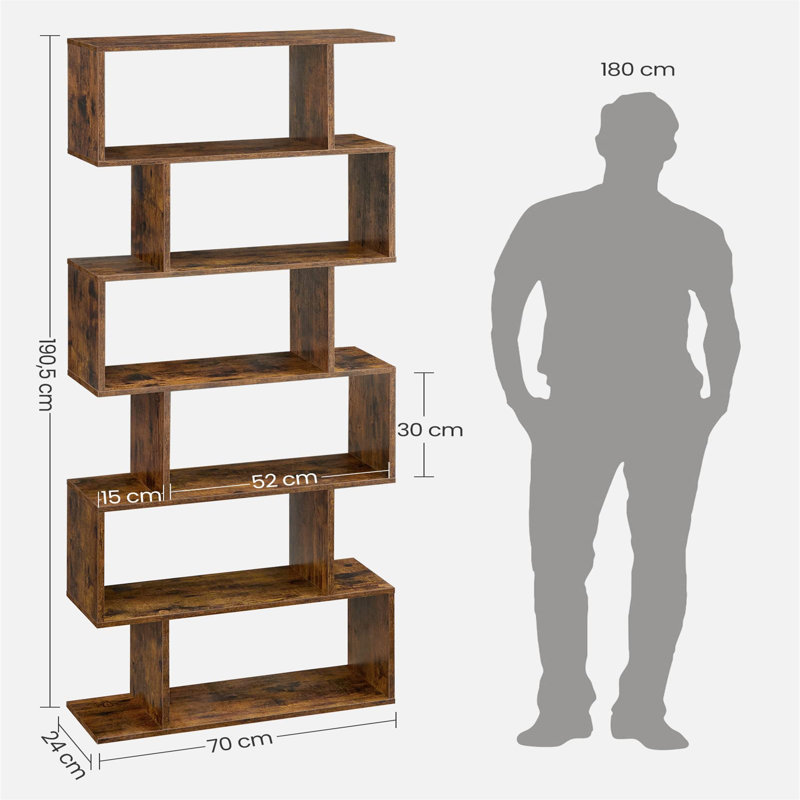 190.5cm H Geometric Bookcase, 190.5cm H x 70cm W x 24cm D, Brown