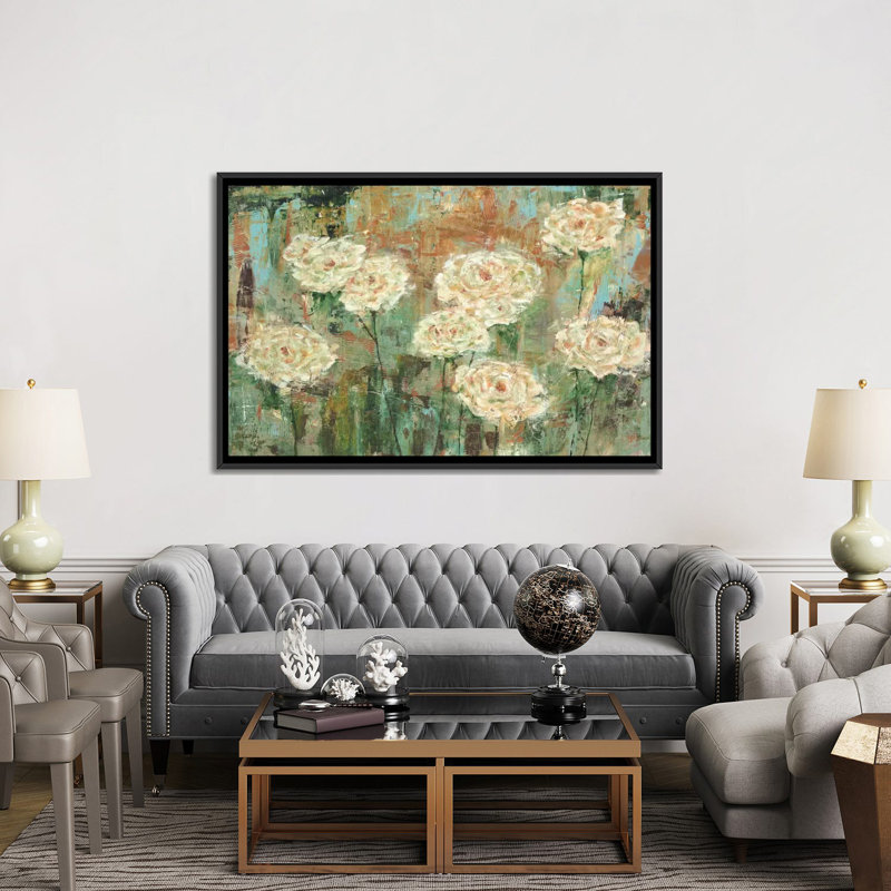 " White Roses " by Carol Black, Black Framed Canvas, No Mat, 32" H x 48" W x 1.5" D