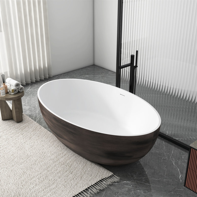 Baignoire de trempage autoportante à surface solide de 67 pouces pour salle de bain