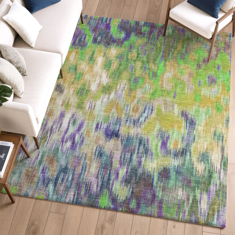 Premium Machine Washable Mayfield AMF2129 abstract Rug, Green, 2'6" x 3'10"