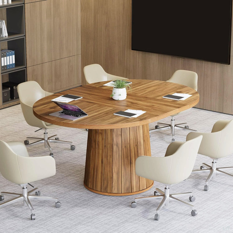 55,11 po Table de conférence ovale en bois brun rustique pour 6 personnes, table de réunion pour salle de réunion