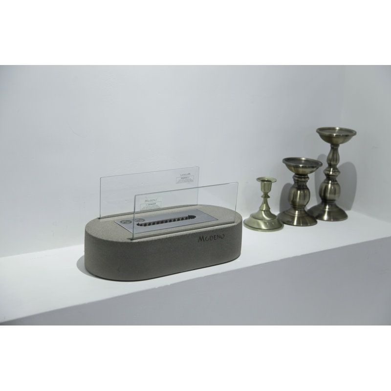 LUSPA Tabletop Fireplace- Light Gray Bio-Ethanol Outdoor Tabletop Fireplace with Flame Guard