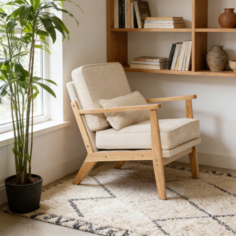 Chaise rembourrée Chenille, Bois, Beige