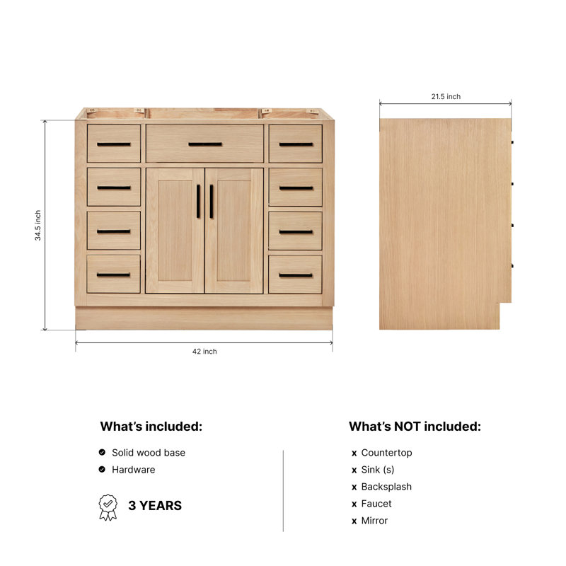 42" Single Bathroom Vanity Base only, Natural Oak