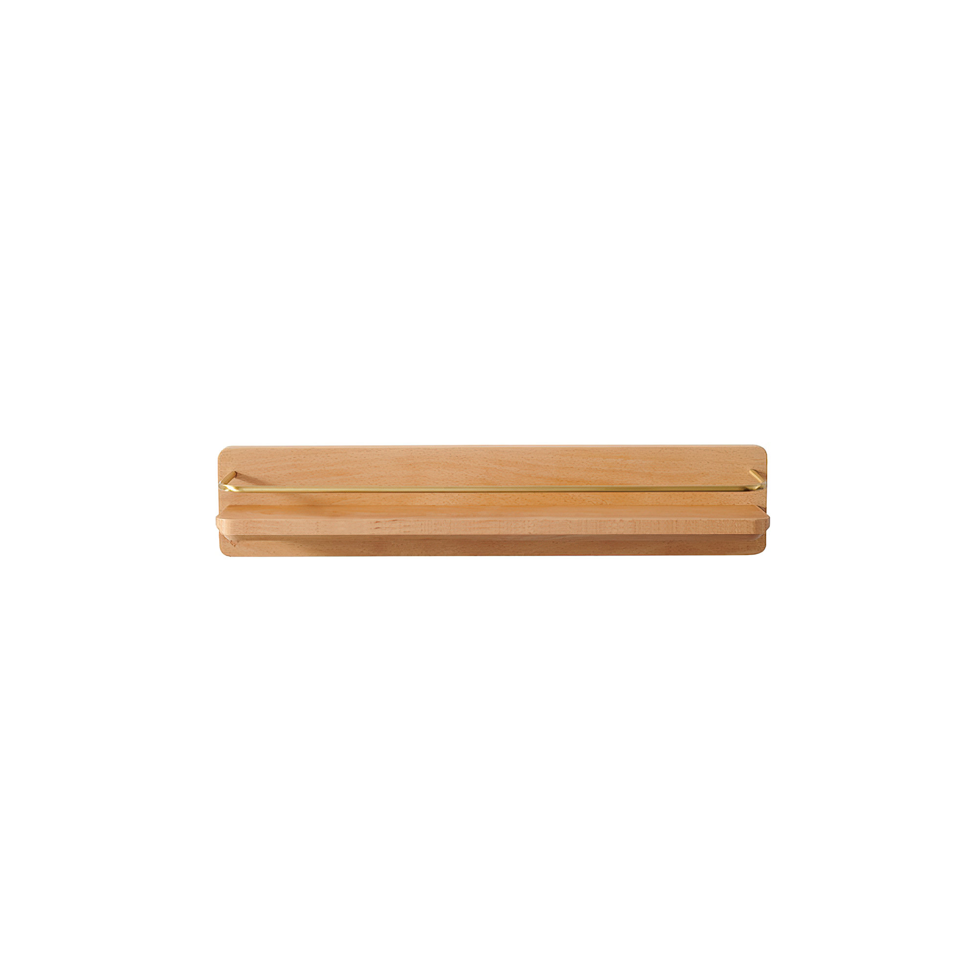 Dandre Modern Brass Wooden Shelf, 3.2" H x 12" W x 5.6" D, Natural