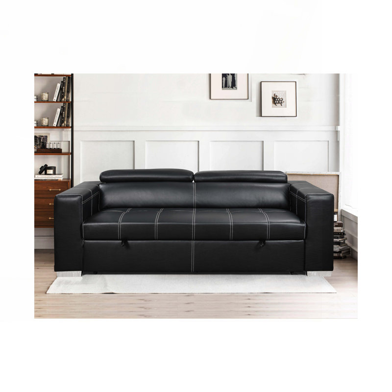 Convertible Sofa Couch with Pull Out Bed,Adjustable Headrest, Black