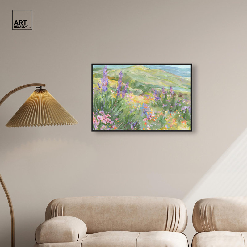 Toile «Blooming Fields» par Art Remedy, H 21 po x l 31 po, Cadre flottant, Noir