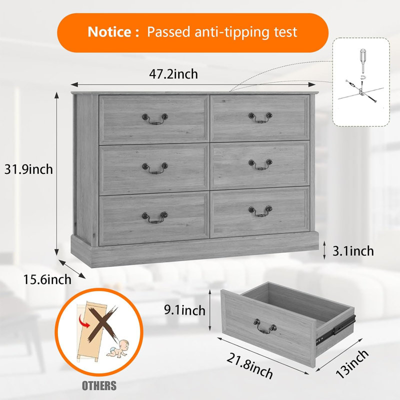 Commode 6 tiroirs Aalysa, Gris