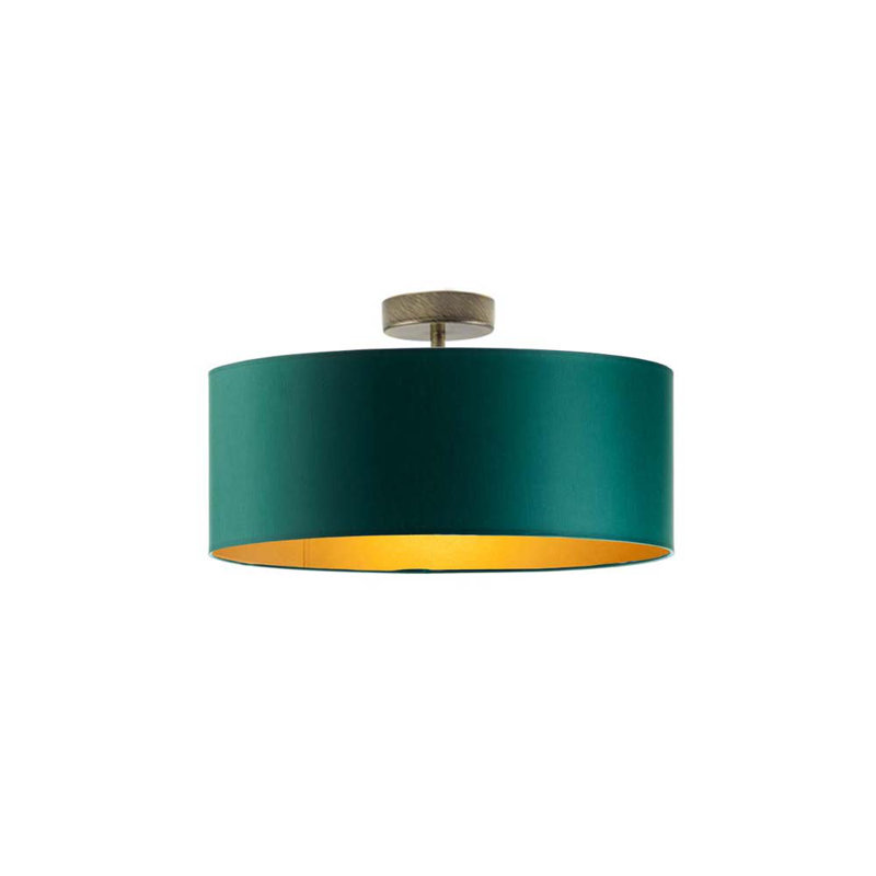 Sunburg Fabric Semi Flush Mount, Green, 30cm H x 40cm W x 40cm D, Gold