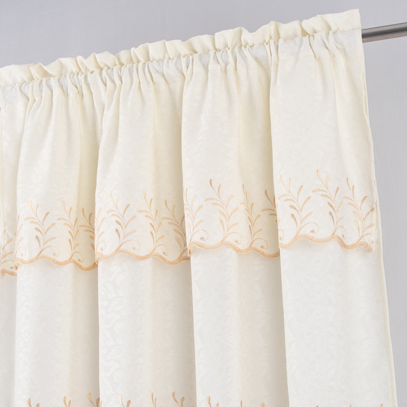 Bryant Embroidered Macrame Rod Pocket Window Curtain, Beige