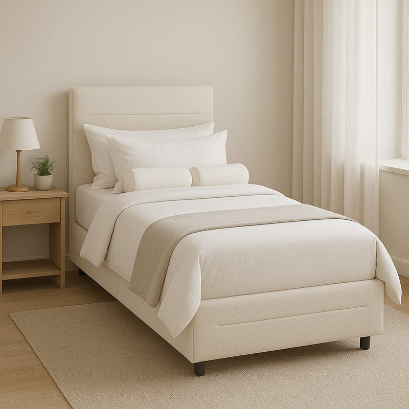 Upholstered Storage Bed, Cream, Single (3')