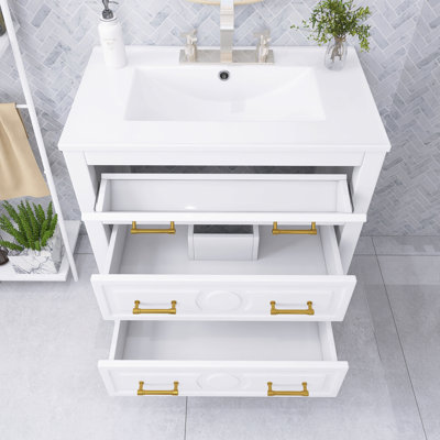 Meuble-lavabo autoportant moderne 30 po avec lavabo en céramique