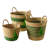3 Piece Green Striped Wicker Tassel Baskets