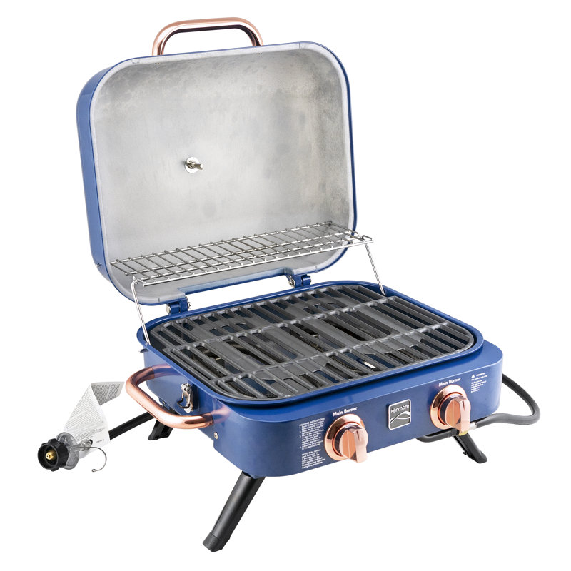 Kenmore 2-Burner Portable Tabletop Retro Gas Grill, Navy/Copper