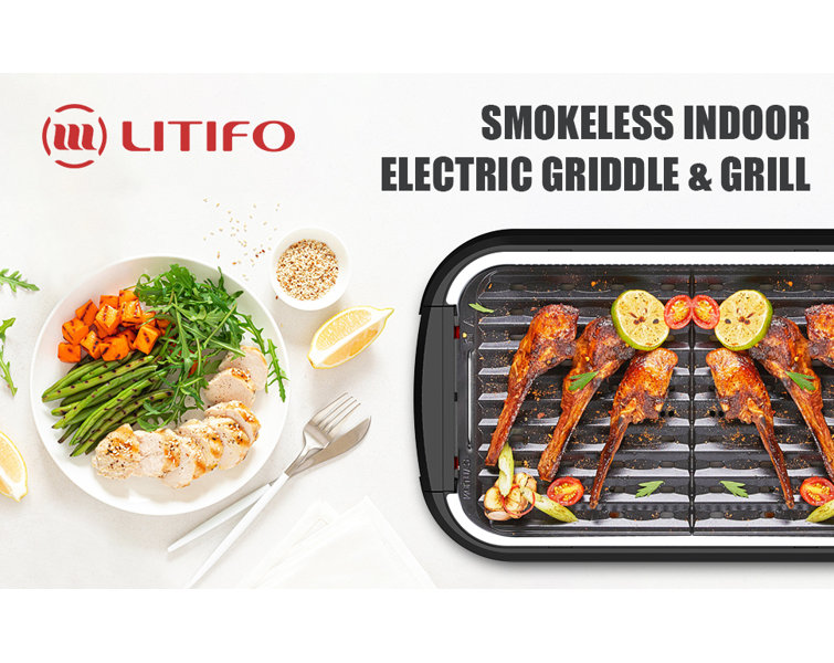 Litifo 16'' Smokeless Ceramic Non Stick Electric Grill with Lid & Reviews