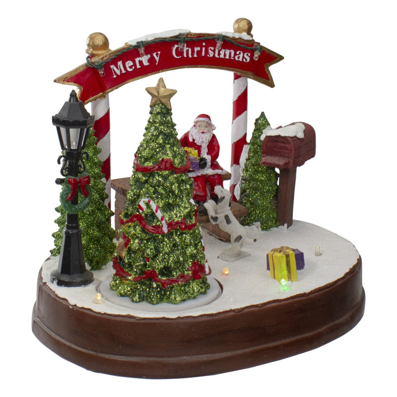 8" Lighted Winter Christmas Scene with Music and a Turning Tree