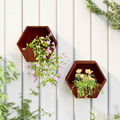  Wall Planters Set of 2 Rusty Corten Steel 30 x 10 x 25 cm Hanging Garden Planters
