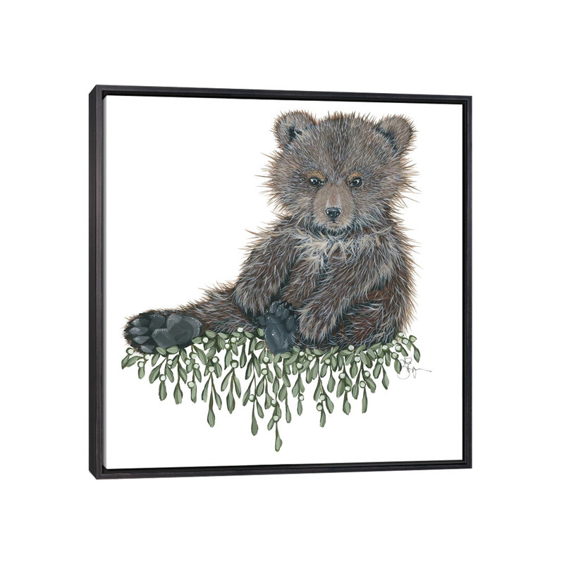 Bébé ours - reproduction d'art, H 18 po x l 18 po x 1,5 po, Toile avec cadre noir patiné, Pas de tapis