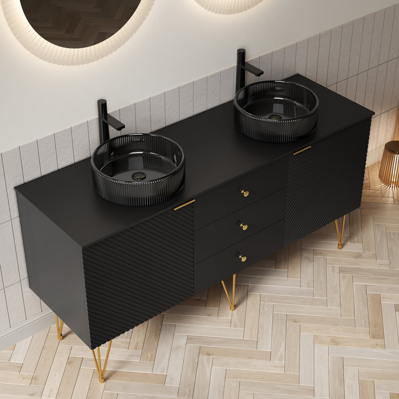 Ensemble de meuble-lavabo autoportant en contreplaqué Gema