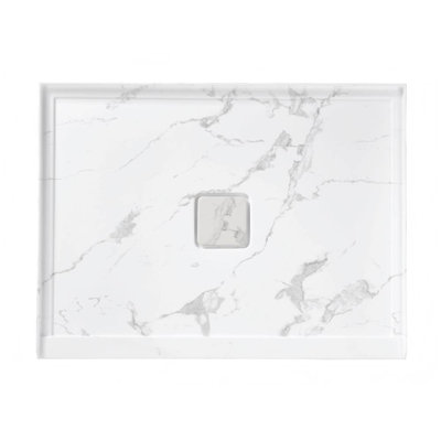 Receveur de douche rectangulaire blanc 122 x 91 cm (48 x 36 po) avec seuil unique et bonde centrale, en acrylique antidérapant, fini résistant aux égratignures, facile à nettoyer