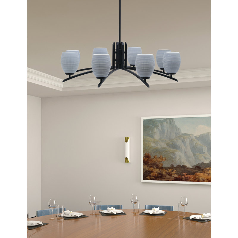Lustre 8 lumières kurve au fini noir mat avec verre matriciel de 5 po, Gris