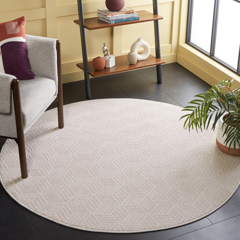 Anjolee Pattern And Solid 410 Area Rug In Ivory, Round 5'3"