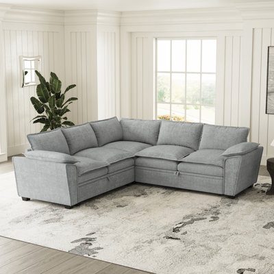 Luna L-Shaped Chenille Small Sofa Livingroom Apartment Storage Seat Sectional Couch Convertible Pull Out Bed Sleeper