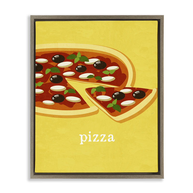 Délicieuse pizza sur cadre flottant jaune, design par Kim Allen, H 31 po x l 25 po, Cadre flottant orme Montalcino