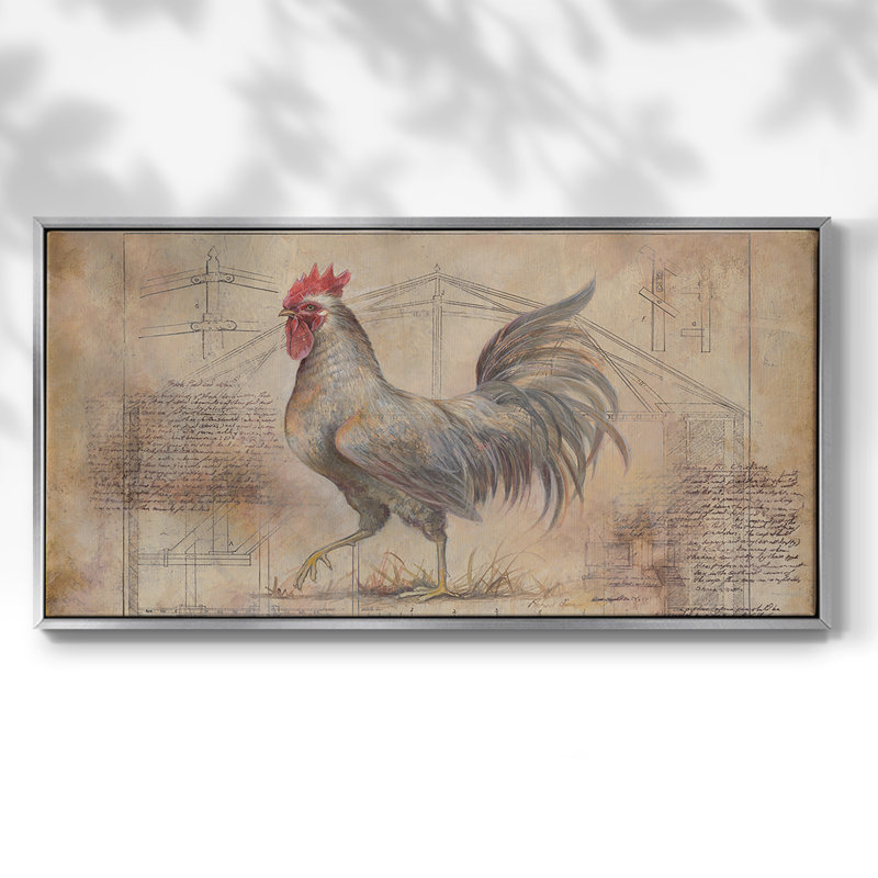 Rustic Fowl II - Toile tendue avec châssis tendue, prête à accrocher, H 17 po x l 33 po, Argent argent