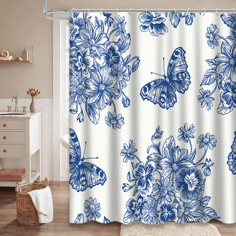 Rideau de douche rétro avec 12 crochets, L 72 po x l 78 po