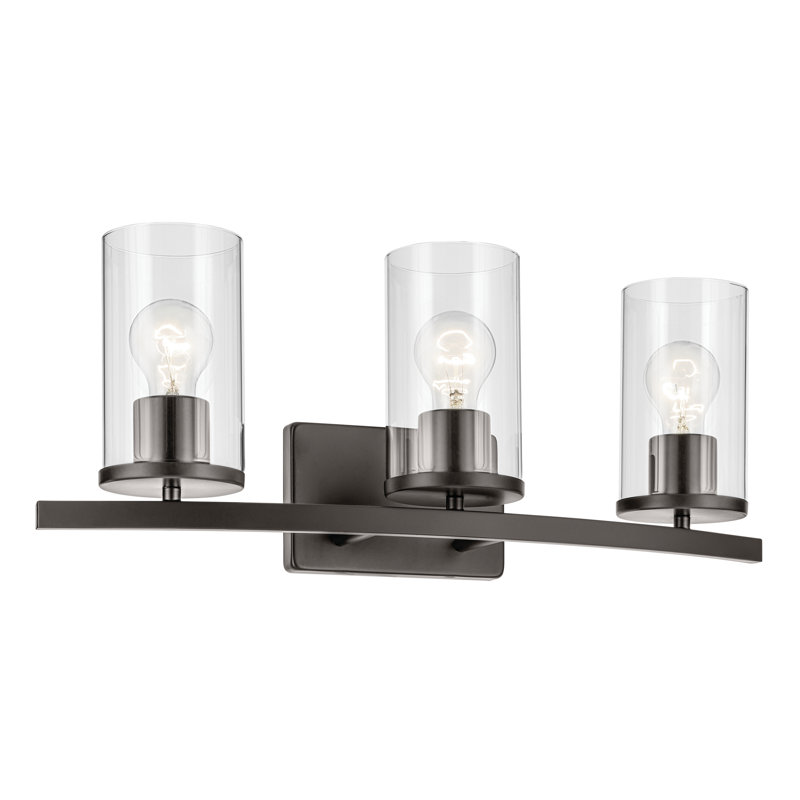 3-Light Bronze Bath Vanity Light with Clear Glass Shades, Bronze