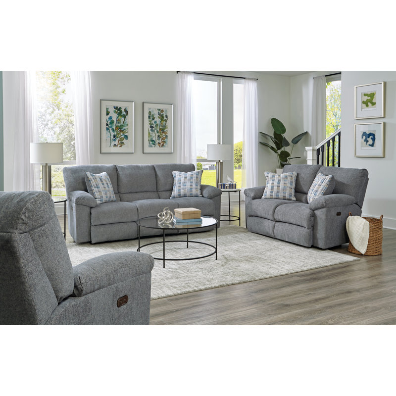 Causeuse inclinable avec accoudoirs coussinés de 60 po Edilio, Polyester bleu