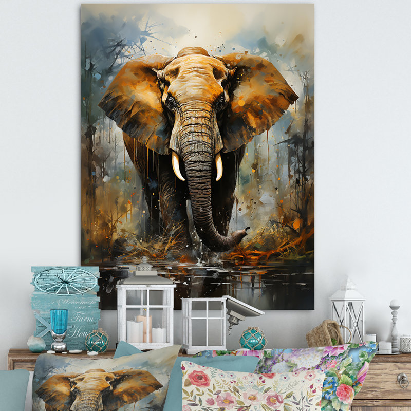 Éléphant élégant en mouvement III sur toile, Toile tendue, H 32 po x l 24 po x P 1 po