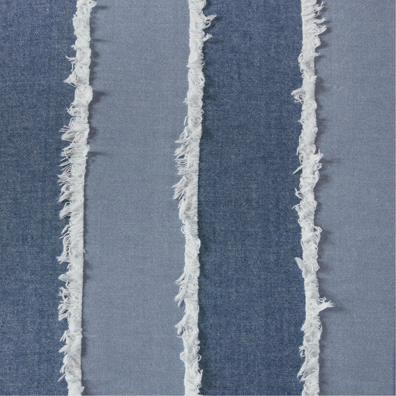 Ensemble d'édredon 3 pièces en coton rayé double / grand, bleu