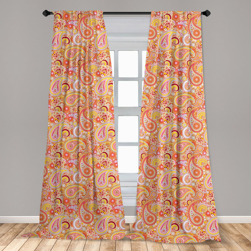 Paisley Semi-Sheer Rod Pocket Curtain Panels, 28" x 95", Orange