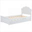 Petit lit plateforme en bois avec lit gigogne escamotable, tête de lit encastrée en bois massif avec finition blanche