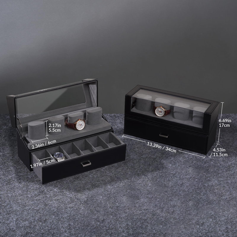 Boîte à montre pour homme, présentoir à montre à 10 emplacements avec couvercle en acrylique, boîte à montre