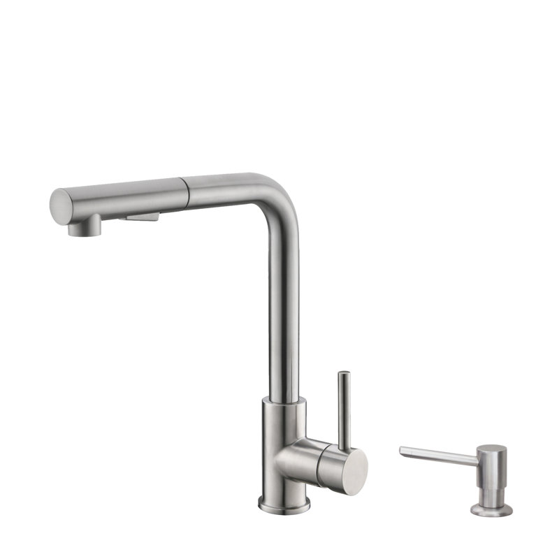 STYLISH Signature Single Handle Pull Down Stainless Steel Kitchen Faucet with Soap Dispenser, Chrome