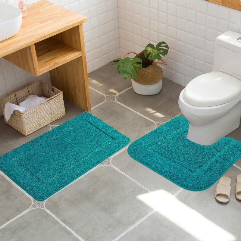 2 Piece Set Rectangle/u-shaped Bath Mat , Turquoise