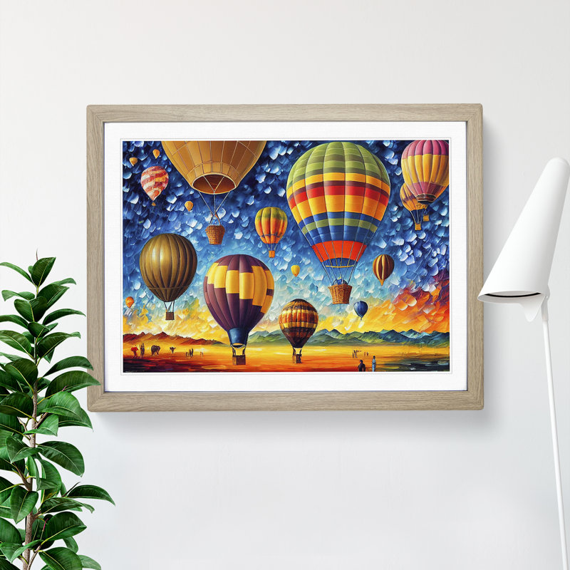 Colourful Hot Air Balloons Vol.4 - Print, 46cm H x 64cm W x 2cm D, Oak Framed