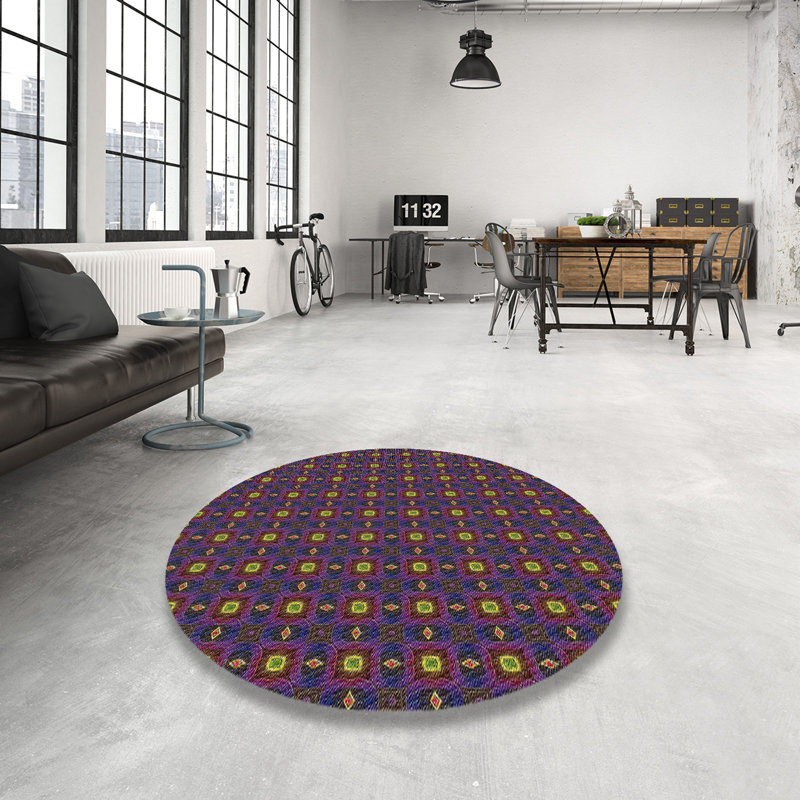 Tapis décoratif mauve géométrique, Rond 7 pi