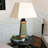 Wallach 30" Natural Slate Outdoor Table Lamp with White Shade and Copper Accents