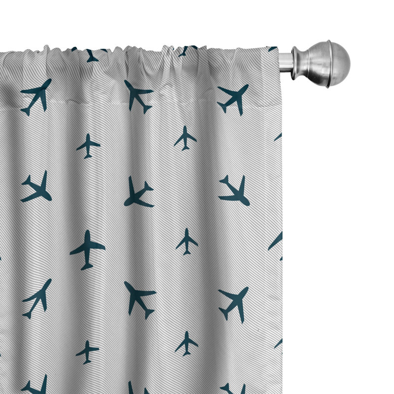 East Urban Home Airplane 4-Panel Curtains, Travel Stripes 53386, 56" W x 95" L