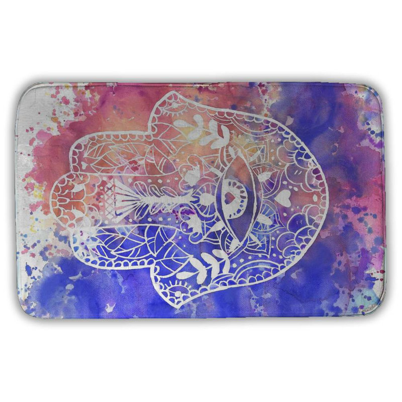Hamsa hand Bath Mat with Non-Slip Backing - Quick Dry Memory Foam Bathroom Rug - Absorbent - Modern Plush Spa-Style - Machine Washable