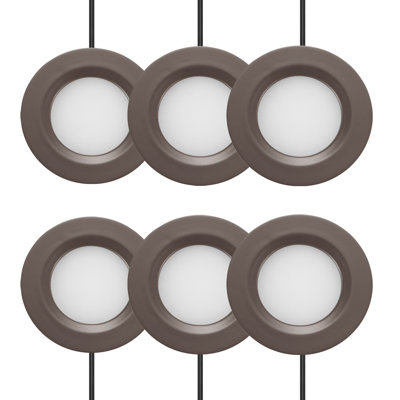 Ensemble de 6 lumières DEL rondes à intensité variable de 2,75 po Inlight avec installation encastrée ou en surface, finition bronze, ensemble de 6, IN-0102-6-BZ