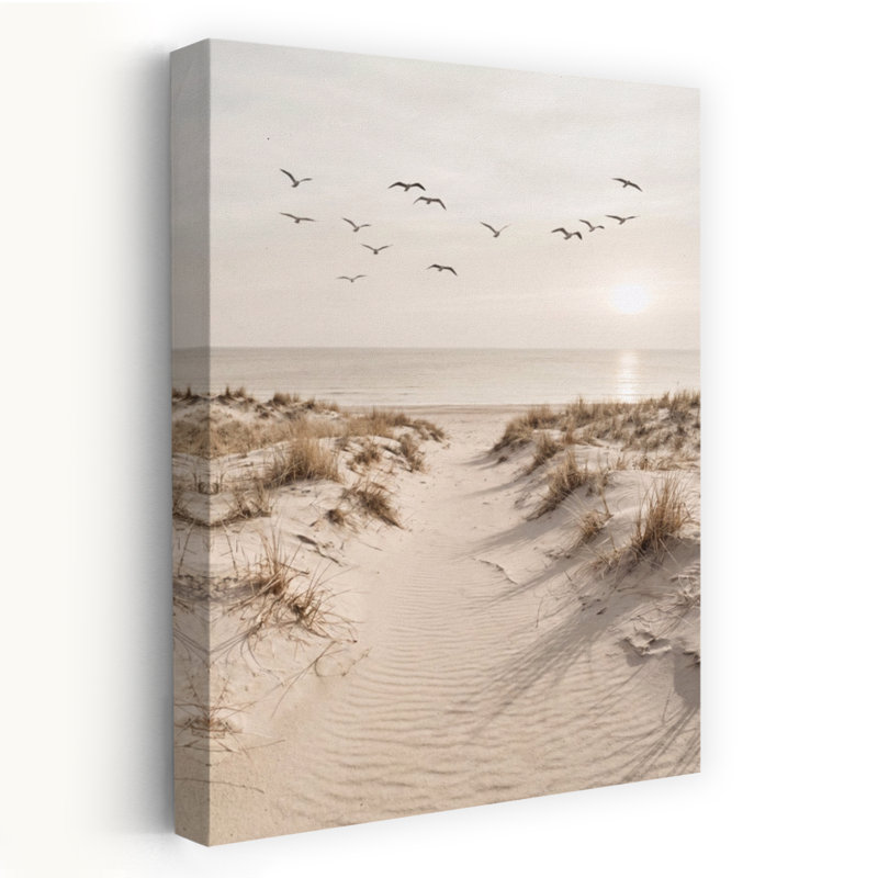 Peaceful Sandy Path Peaceful Serene Tranquil Bird Coastal Wall Art Print 1 Piece Wrapped Canvas Wall Art