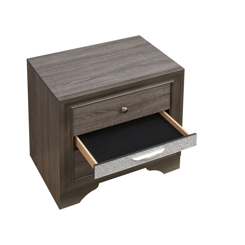 Élégante table de chevet en stratifié gris grain de bois