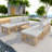 Ensemble de canapé modulaire en rotin pour l'extérieur 7 pièces avec six sièges individuels et une table basse ronde et des oreillers